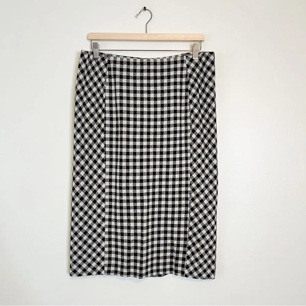 J. Jill Ponte Black and White Gingham Check Pencil Skirt Size Medium Pull on
